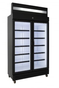 نمای روبروی یخچال ایستاده فروشگاهی R3 سرد آسیا با درب شیشه ای و نور LED داخلی