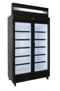 نمای روبروی یخچال ایستاده فروشگاهی R3 سرد آسیا با درب شیشه ای و نور LED داخلی